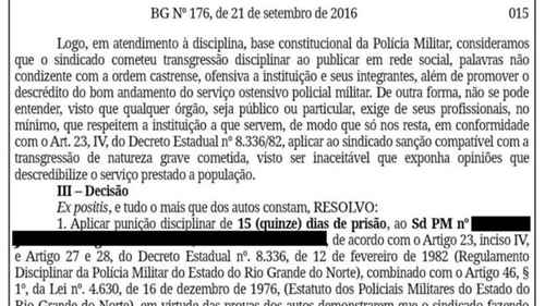 Segundo decisão publicada em Boletim Geral da PM, soldado cometeu transgressão por, entre outras coisas, 'promover descrédito do bom andamento do serviço ostensivo policial militar'