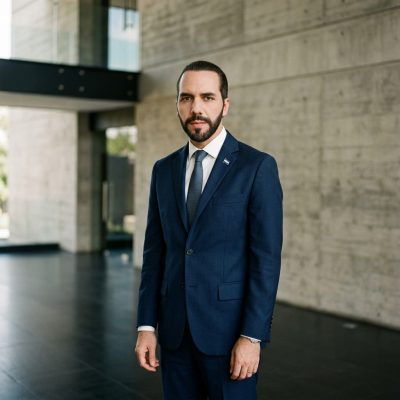 Retrato do presidente autocrata de El Salvador Nayib Bukele