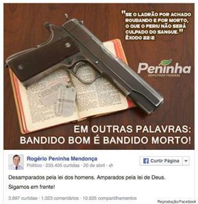 Postagem do deputado Rogério Peninha Mendonça, resumindo o seu pensamento sobre o tema
