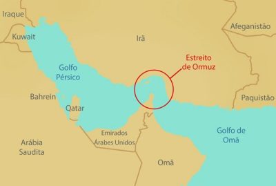 Estreito de Ormuz, mapa, Oriente Médio, Irã, Golfo Pérsico, geopolítica, petróleo, segurança energética, Golfo de Omã, rota comercial.