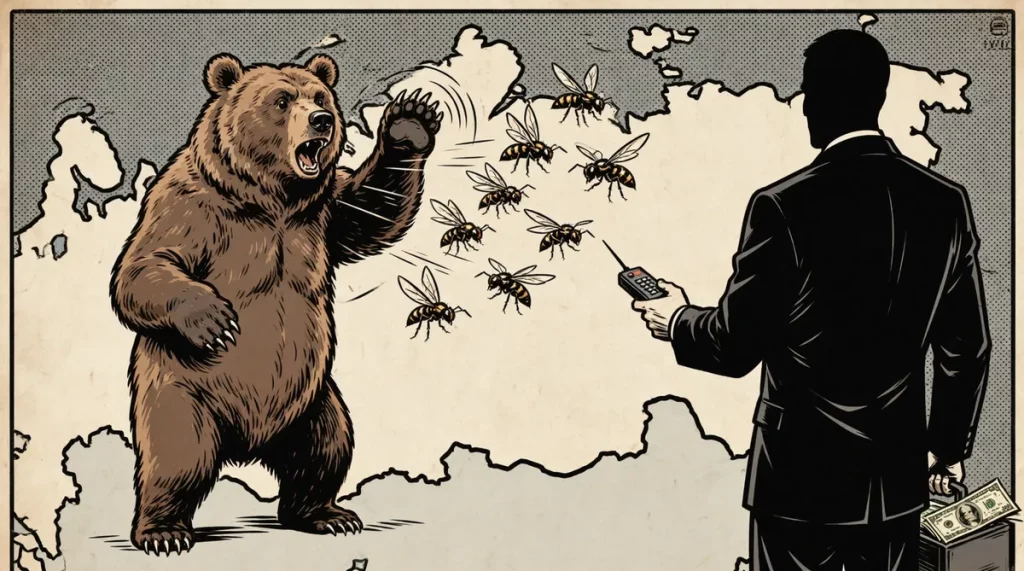 Ilustração editorial sobre Ex-CEO do Google Eric Schmidt financia drones Hornet em ataques contra a Rússia. (Ilustração: Cafe