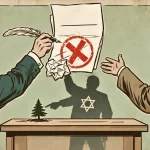 Ilustração editorial sobre Acordo Irã-EUA naufraga após Israel rejeitar retirada do Líbano. (Ilustração: Cafezinho / Wan 2.6)