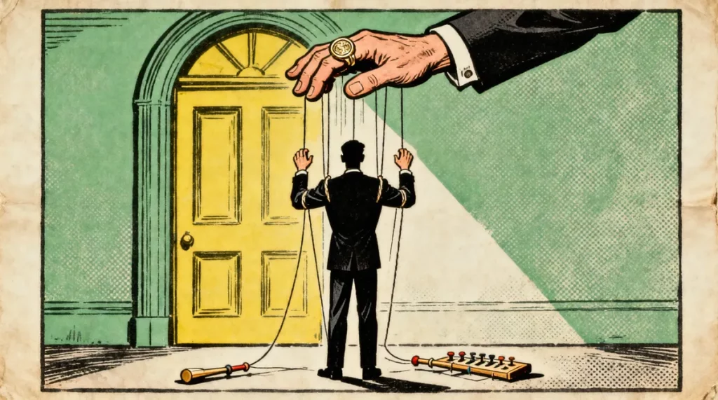 Ilustração editorial sobre Tarcísio defende Flávio Bolsonaro e revela subordinação política ao clã. (Ilustração: Cafezinho /