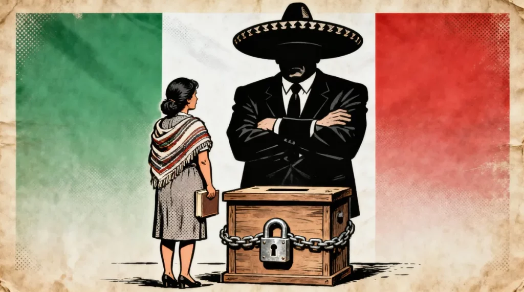 Ilustração editorial sobre Senadores do Morena respaldam consulta de Sheinbaum a professores contra intransigência sindical.