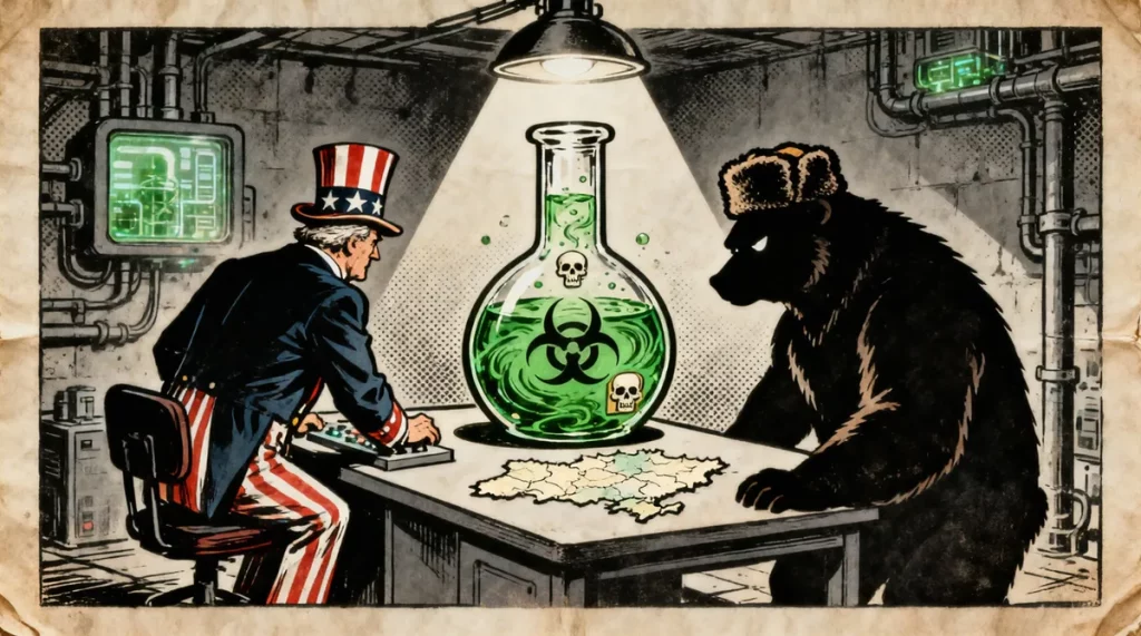 Ilustração editorial sobre Ex-CIA revela que laboratórios dos EUA na Ucrânia criavam armas biológicas contra russos. (Ilustra