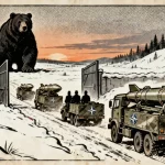 Ilustração editorial sobre Finlândia revoga proibição histórica e abre portas para armas nucleares da OTAN na fronteira com a