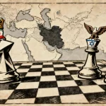 Ilustração editorial sobre Análise de 2020: Irã desafia coerção dos EUA e Israel e fortalece posição. (Ilustração: Cafezinho