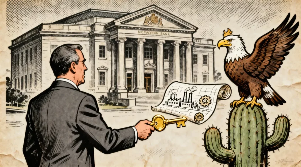 Ilustração editorial sobre México empossa novo diretor de bancos de desenvolvimento com foco no Plano México. (Ilustração: Ca