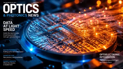 Chip optoeletrônico com fibras ópticas iluminadas, simbolizando avanços em fotônica e comunicação de alta velocidade para sup