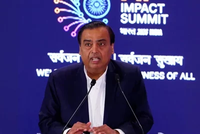 Mukesh Ambani discursa no Impact Summit em 2026. (Foto: techcrunch.com)