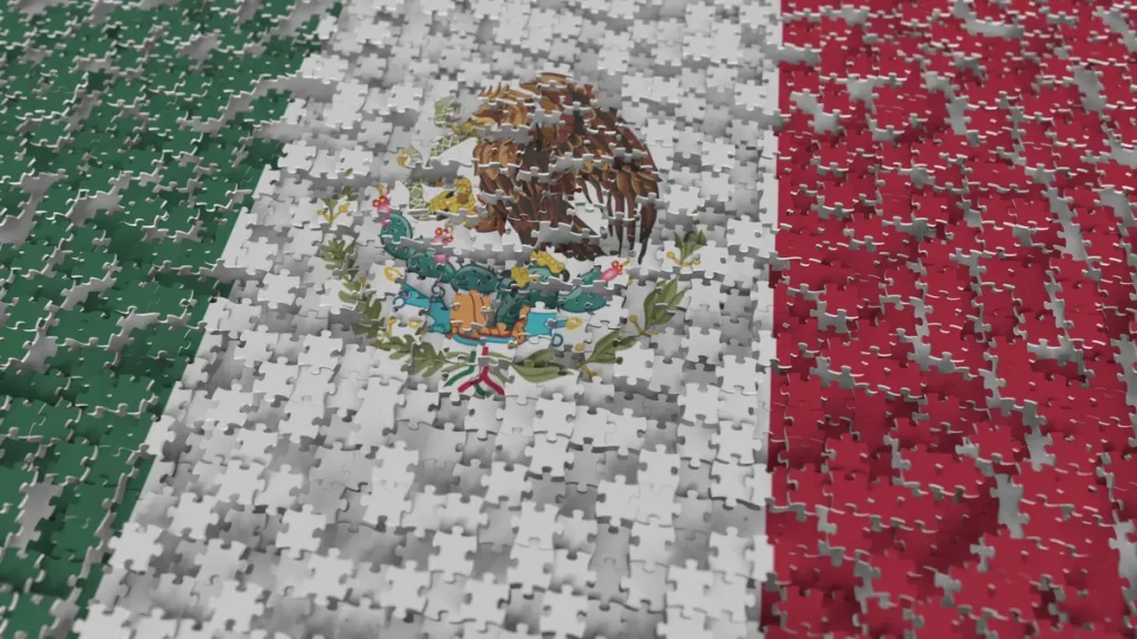 Detalhe de quebra-cabeça montado com a bandeira do México. (Foto: contralinea.com.mx)