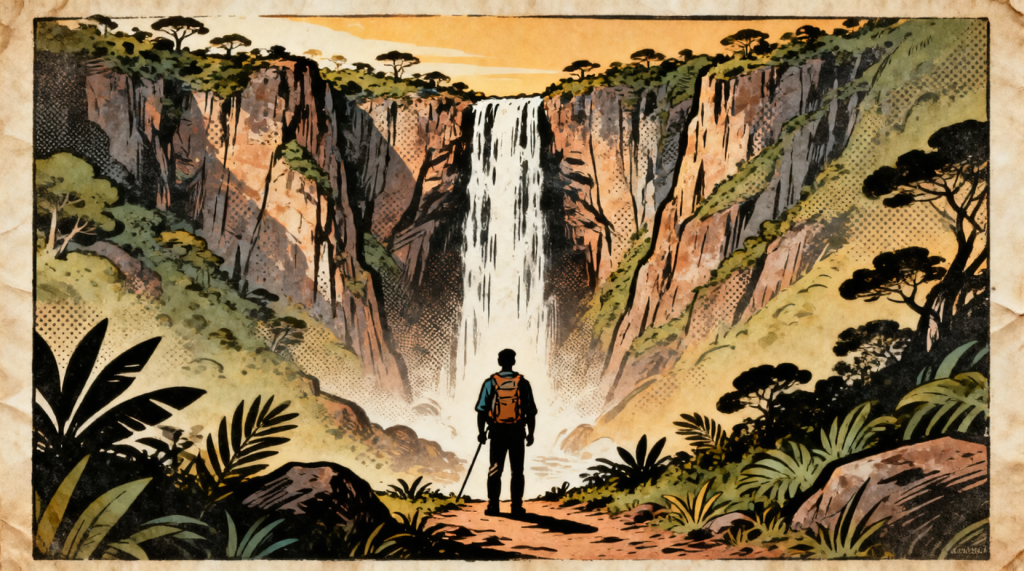 Ilustração editorial sobre Parque Nacional da Chapada dos Veadeiros recebe 100 mil visitantes em 2023. (Ilustração: Cafezinho