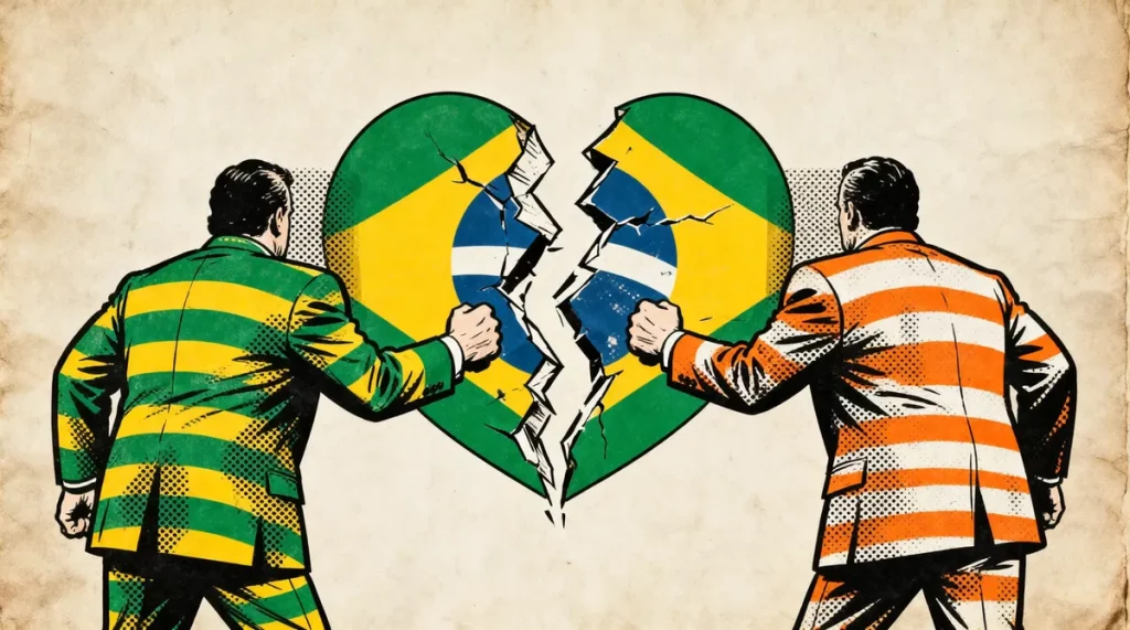 Ilustração editorial sobre Eduardo Bolsonaro defende rompimento com Novo após crítica de Zema a Flávio. (Ilustração: Cafezinh