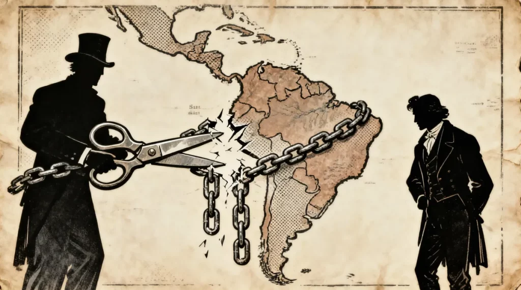 Ilustração editorial sobre Como Washington sabotou o grande sonho de união latino-americana de Simón Bolívar. (Ilustração: Ca