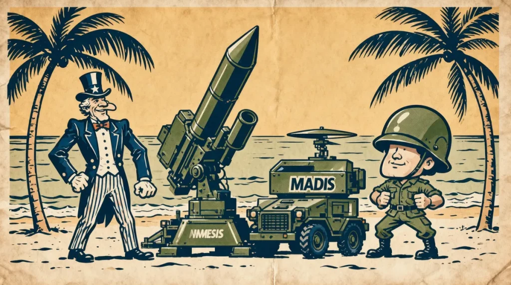 Ilustração editorial sobre EUA testam novos sistemas de defesa nas Filipinas durante exercício Balikatan 2026. (Ilustração: C