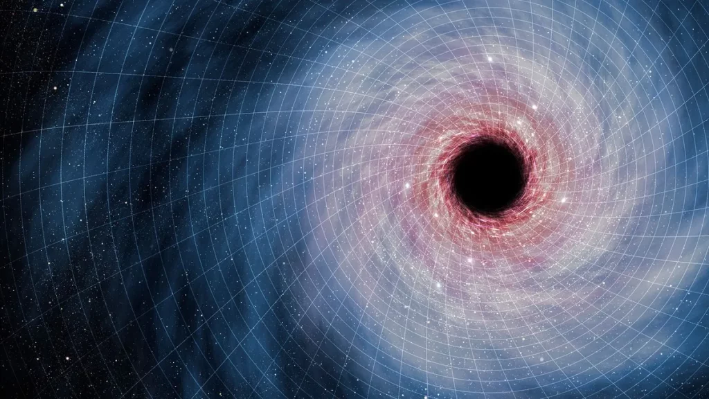 Representação artística de um buraco negro com efeitos visuais de distorção do espaço-tempo. (Foto: livescience.com)