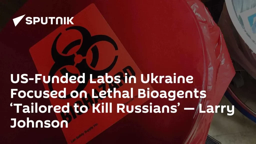 Um recipiente com etiqueta de biohazard é mostrado em close-up. (Foto: sputnikglobe.com)