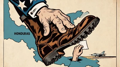 Ilustração editorial sobre Honduras negocia permitir operações militares dos EUA em território nacional. (Ilustração: Cafezin