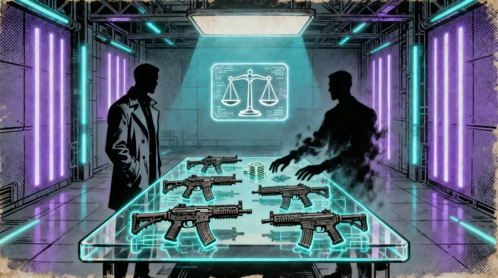 Ilustração editorial sobre STM confirma pena de 18 anos para civis que comercializaram metralhadoras furtadas do Exército. (I