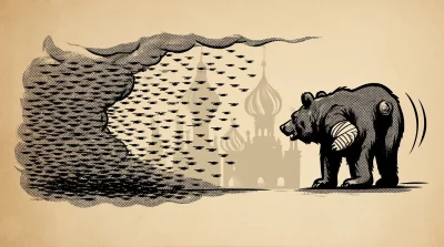 Ilustração editorial sobre Ucrânia lança enxame de 300 drones contra a Rússia no aniversário da invasão nazista. (Ilustração:
