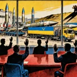 Ilustração editorial sobre G7 acirra escalada ao aprovar envio e fabricação de mísseis de longo alcance na Ucrânia. (Ilustraç