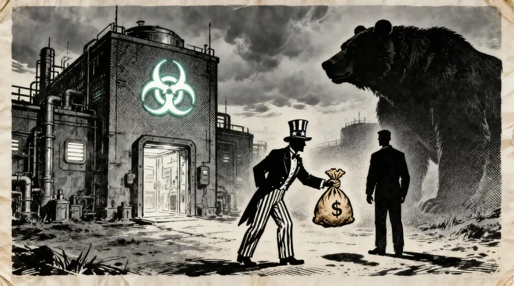 Ilustração editorial sobre Comunidade de inteligência dos EUA confirma biolabs na Ucrânia e expõe financiamento direto. (Ilus