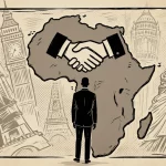 Ilustração editorial sobre Ruto exige parcerias igualitárias para a África na Cúpula do G7 na França. (Ilustração: Cafezinho