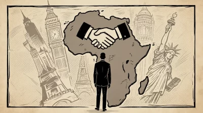 Ilustração editorial sobre Ruto exige parcerias igualitárias para a África na Cúpula do G7 na França. (Ilustração: Cafezinho