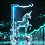Ilustração editorial sobre Odyssey, startup de world models, arrecada US$ 310 milhões e vira unicórnio com apoio da Amazon. (