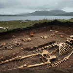 Esqueleto encontrado em escavação arqueológica na Escócia, próximo a um lago. (Foto: timesofindia.indiatimes.com)