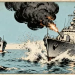 Ilustração editorial sobre Reino Unido investiga disparos de fragata russa no Canal da Mancha. (Ilustração: Cafezinho / Wan 2