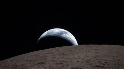 Terra vista da superfície lunar em ilustração digital. (Foto: space.com)