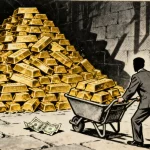 Ilustração editorial sobre Bancos centrais do mundo apostam no ouro como nunca antes. (Ilustração: Cafezinho / Wan 2.6)