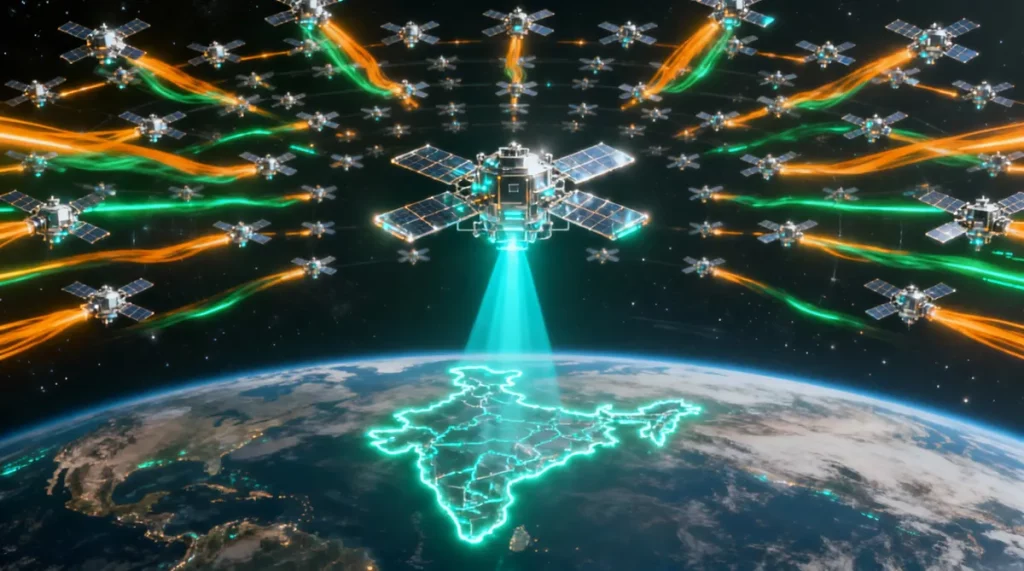 Ilustração editorial sobre Bilionário indiano Mukesh Ambani projeta constelação de 1.600 satélites para rivalizar com Starlin