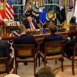 Trump e lideranças europeias. Crédito: Casa Branca.